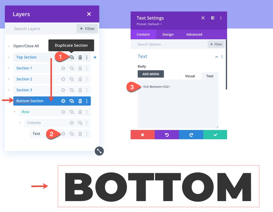 liens de navigation de page collante vers les sections de divi