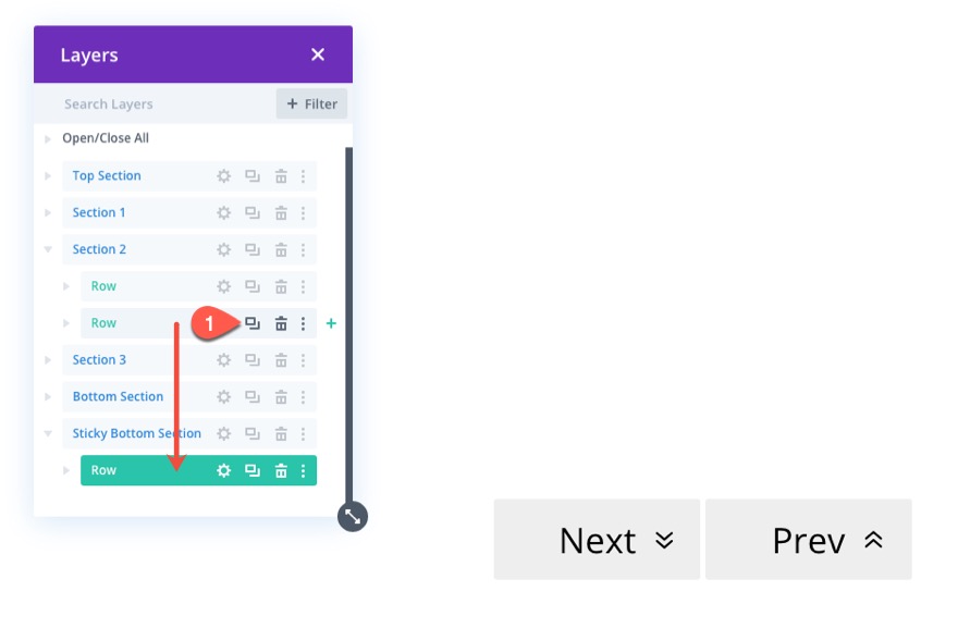 liens de navigation de page collante vers les sections de divi