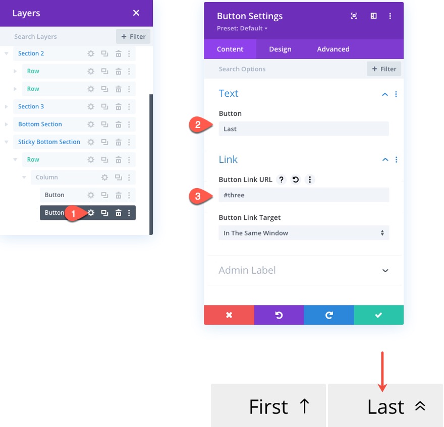 liens de navigation de page collante vers les sections de divi