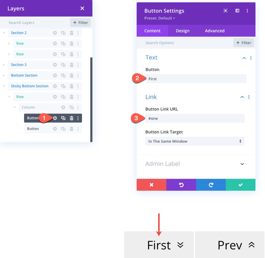 liens de navigation de page collante vers les sections de divi