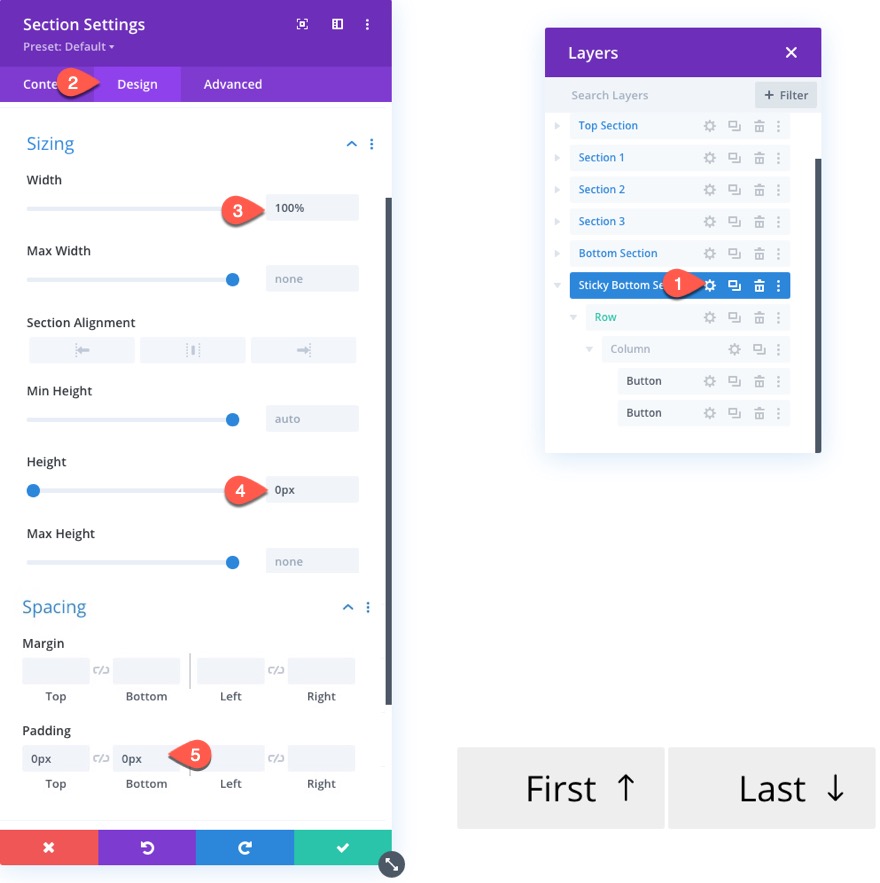 liens de navigation de page collante vers les sections de divi
