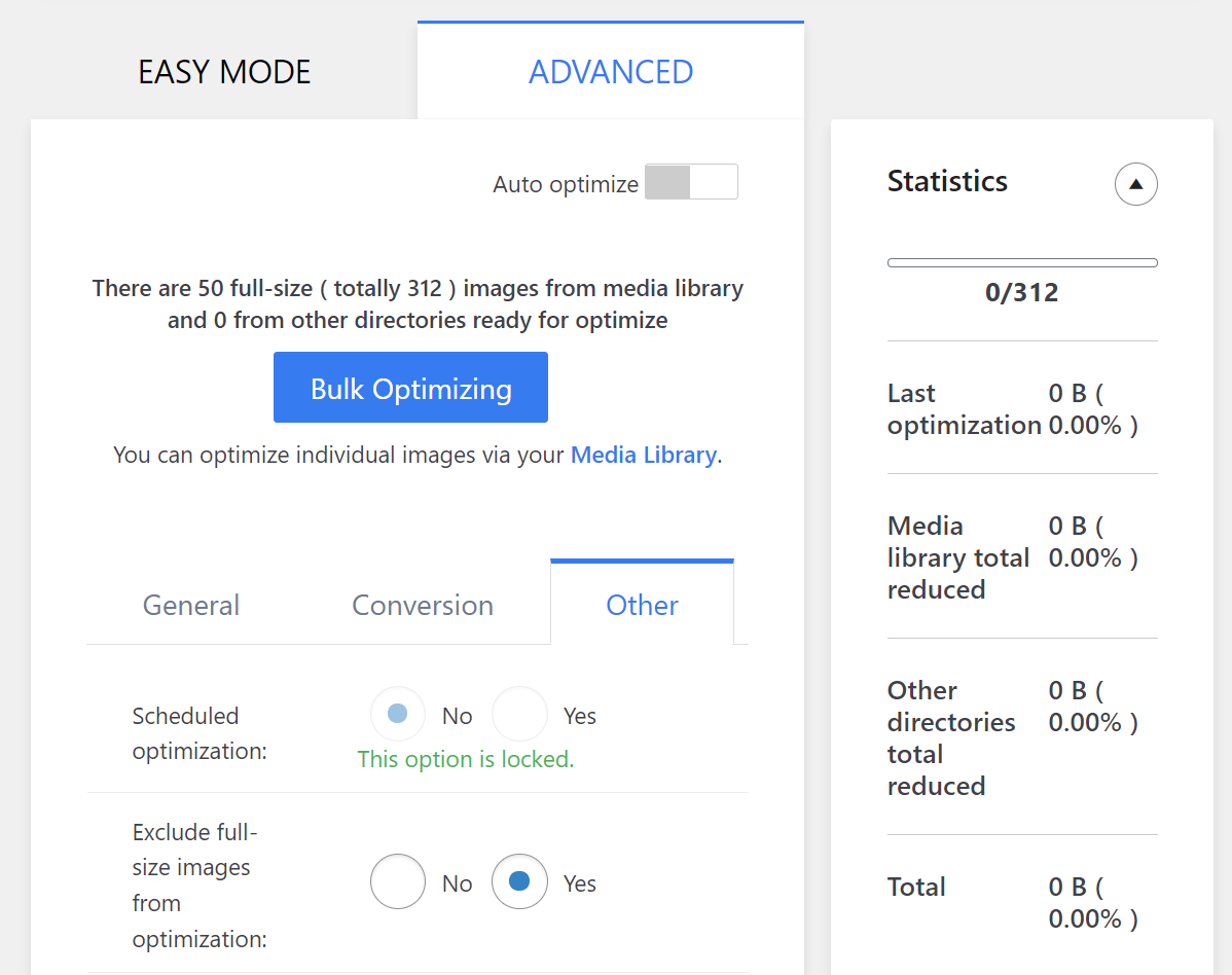 Setările avansate ale pluginului Image Optimizer