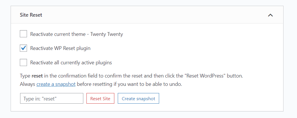 Folosind pluginul WP Reset