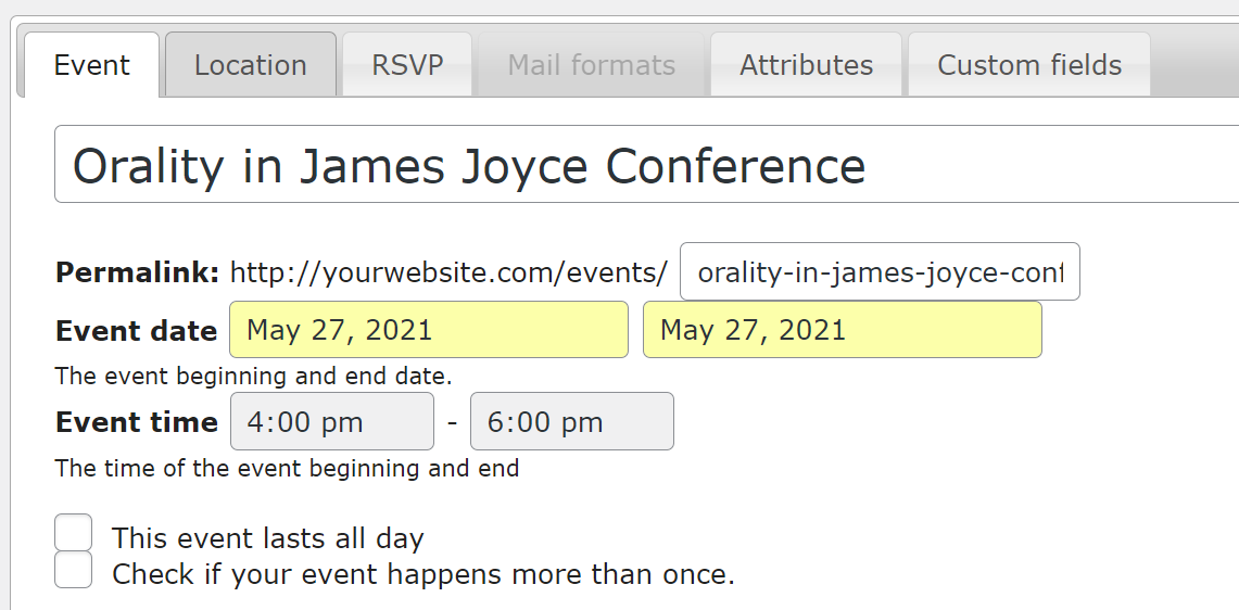 Agregar un nuevo evento usando Events Made Easy