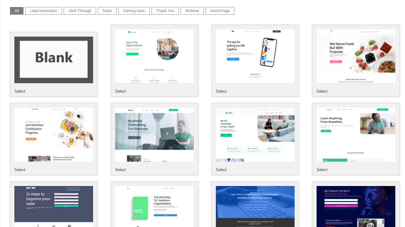 การเลือกเทมเพลตของปลั๊กอินตัวสร้างหน้า Landing Page