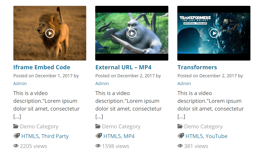 WordPress'te bir video galerisinin gösterimi