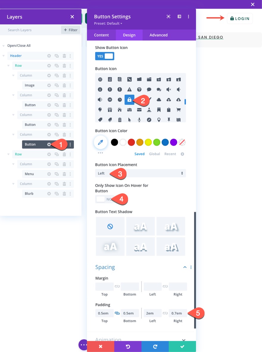 divi modulo di accesso popup con pulsanti di accesso/disconnessione