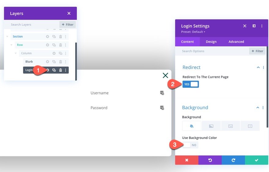 divi modulo di accesso popup con pulsanti di accesso/disconnessione
