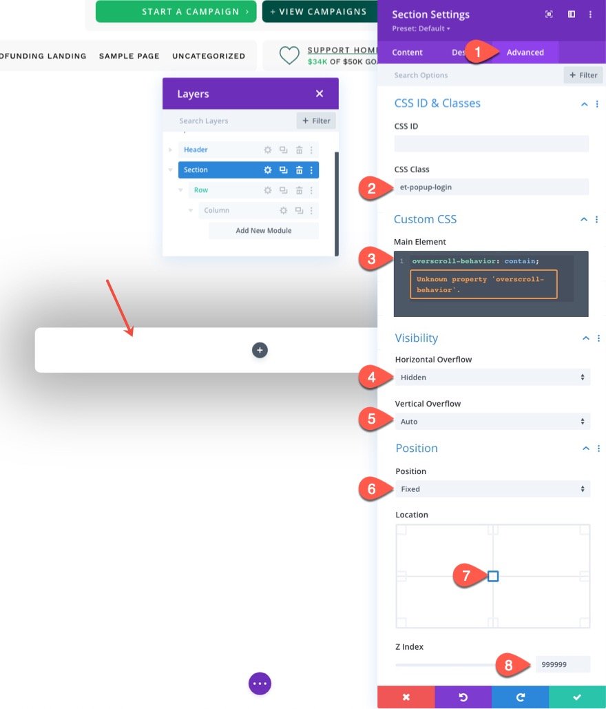 divi modulo di accesso popup con pulsanti di accesso/disconnessione