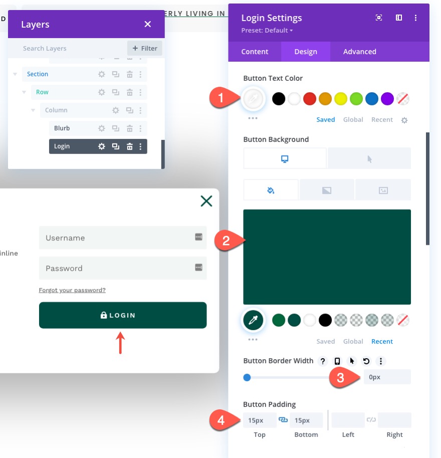 divi modulo di accesso popup con pulsanti di accesso/disconnessione