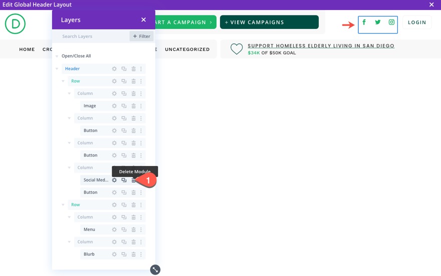 divi modulo di accesso popup con pulsanti di accesso/disconnessione