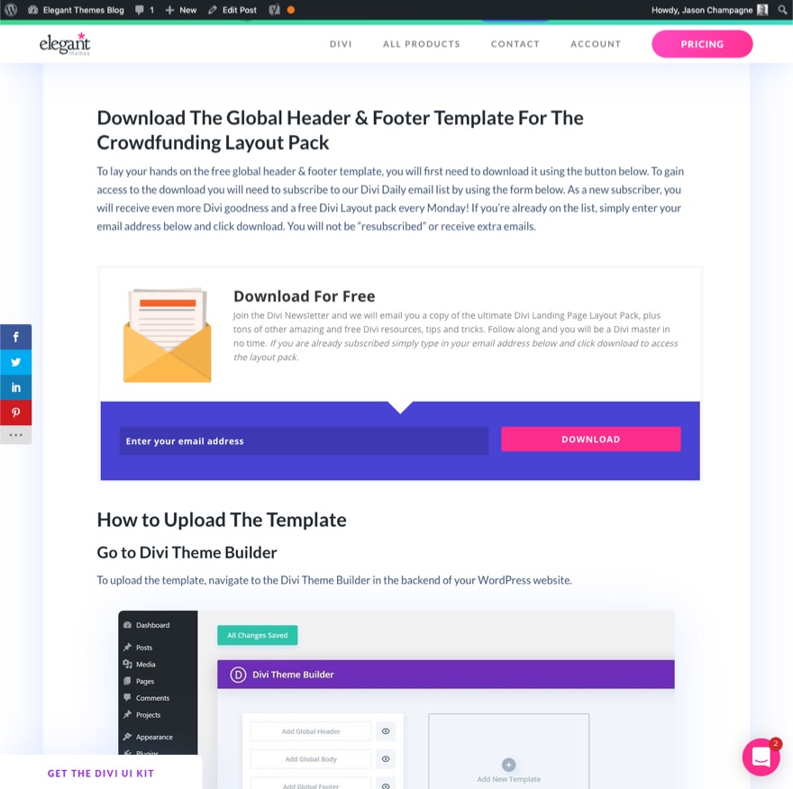 divi modulo di accesso popup con pulsanti di accesso/disconnessione