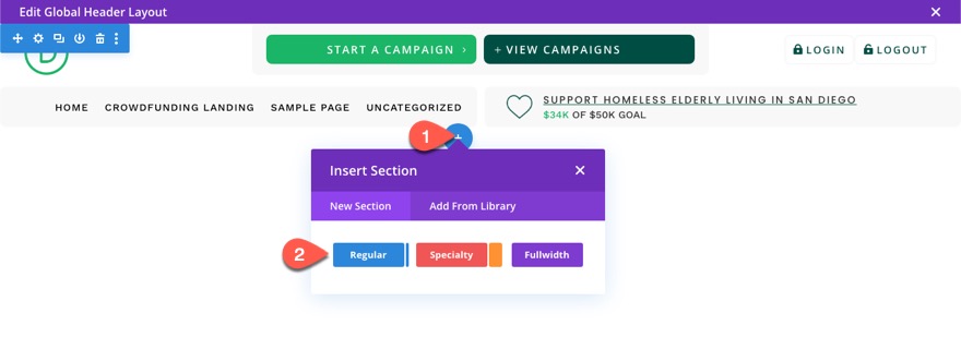 divi modulo di accesso popup con pulsanti di accesso/disconnessione