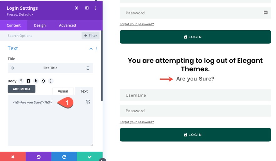 divi modulo di accesso popup con pulsanti di accesso/disconnessione