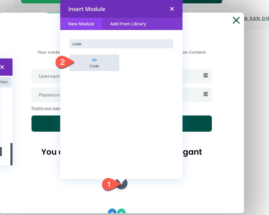 divi modulo di accesso popup con pulsanti di accesso/disconnessione