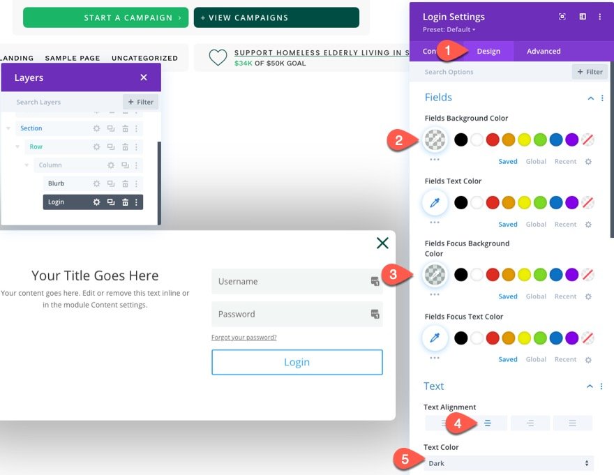 divi modulo di accesso popup con pulsanti di accesso/disconnessione