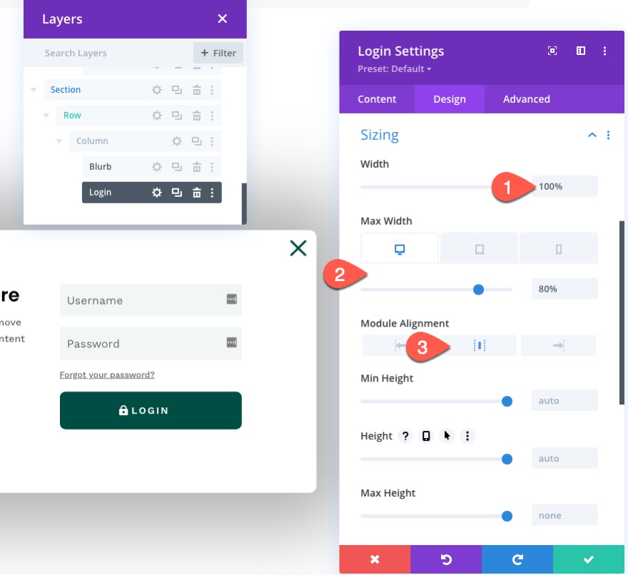 divi modulo di accesso popup con pulsanti di accesso/disconnessione