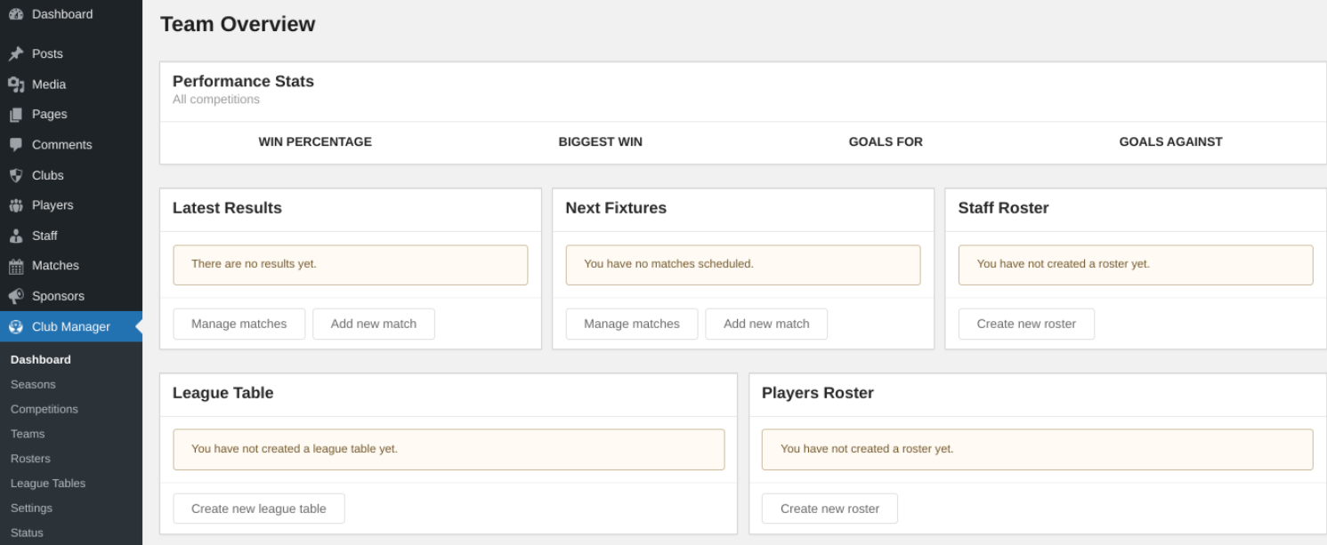 Le impostazioni del plugin WP Club Manager.