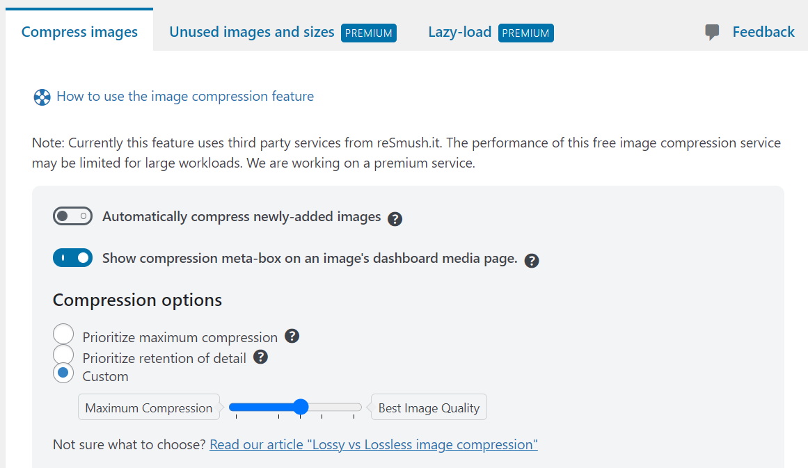 Usando WP-Optimize para comprimir imágenes de WordPress