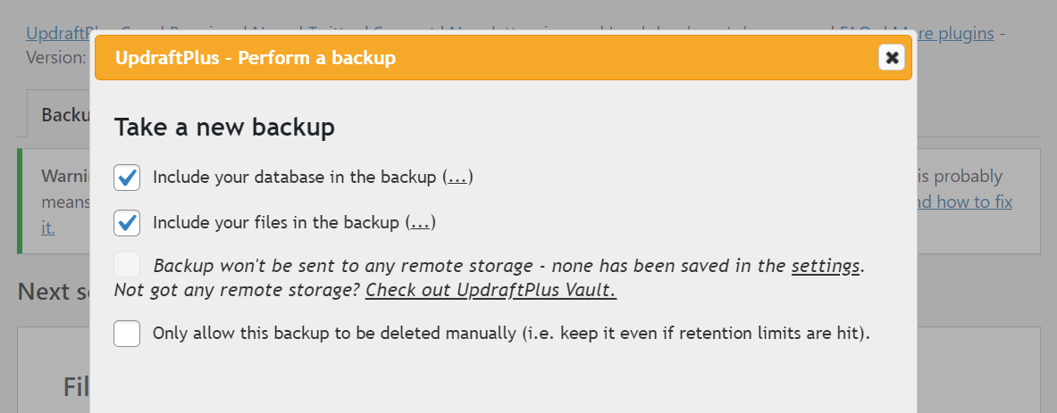 إنشاء نسخة احتياطية باستخدام UpdraftPlus