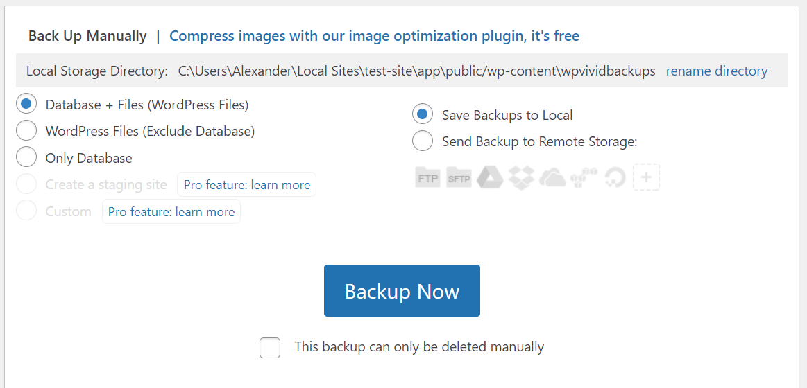 إنشاء نسخة احتياطية باستخدام WPvivid Backup