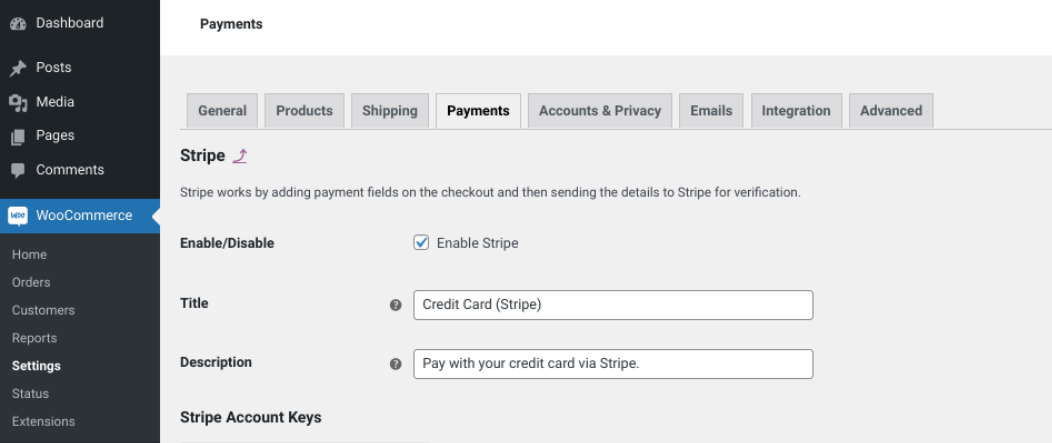 WooCommerce Stripe ödeme ekranı.