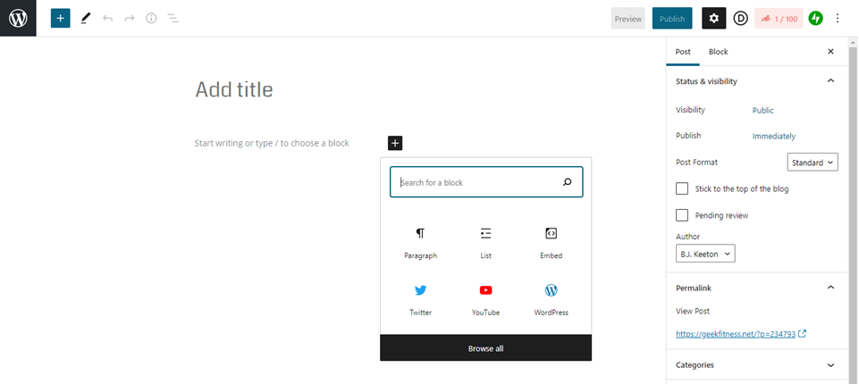 editor de bloco wordpress