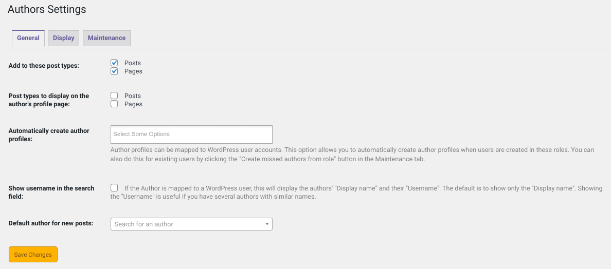 PublishPress Authors 插件设置。