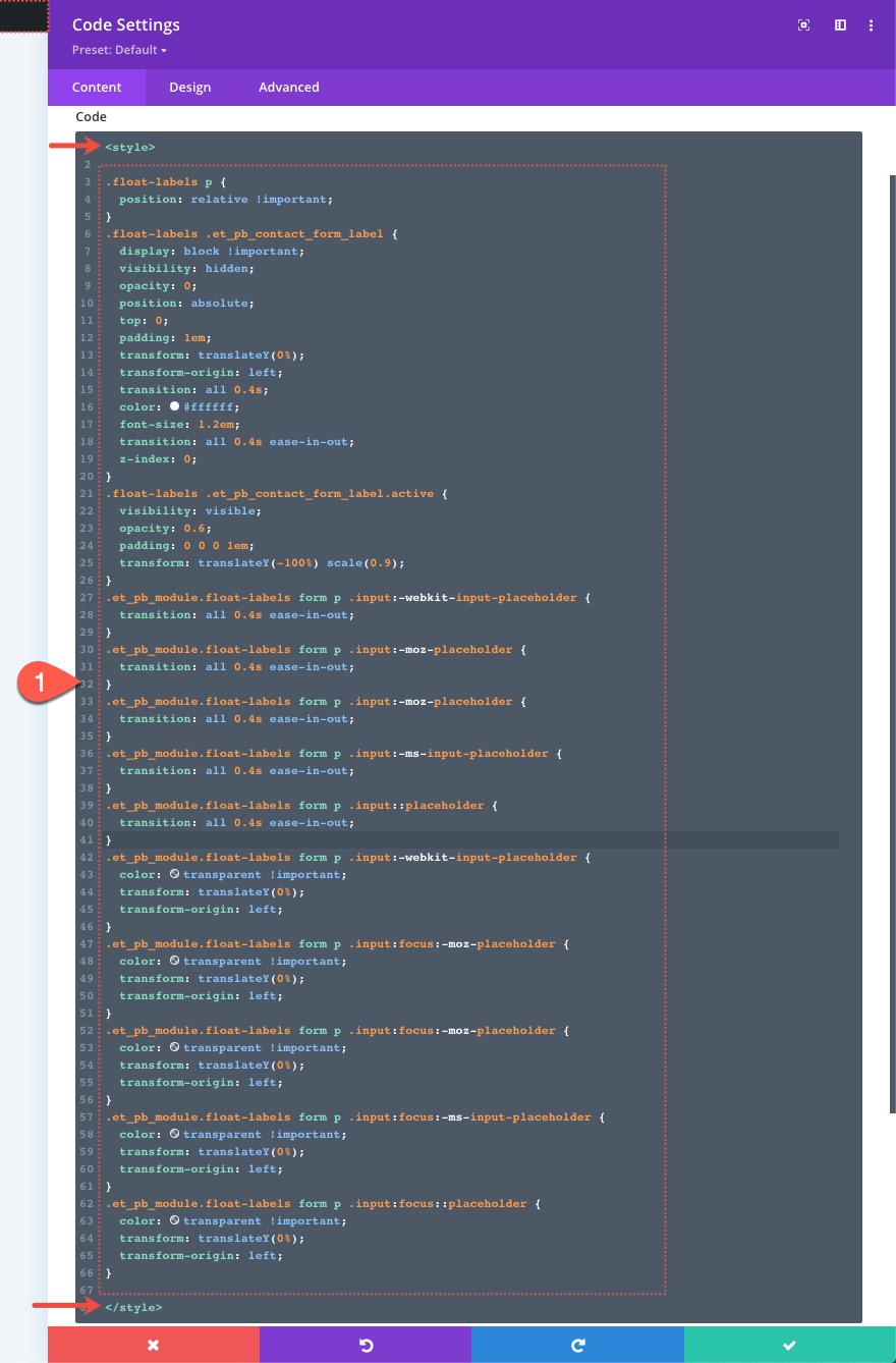 form alanlarında divi kayan etiketler