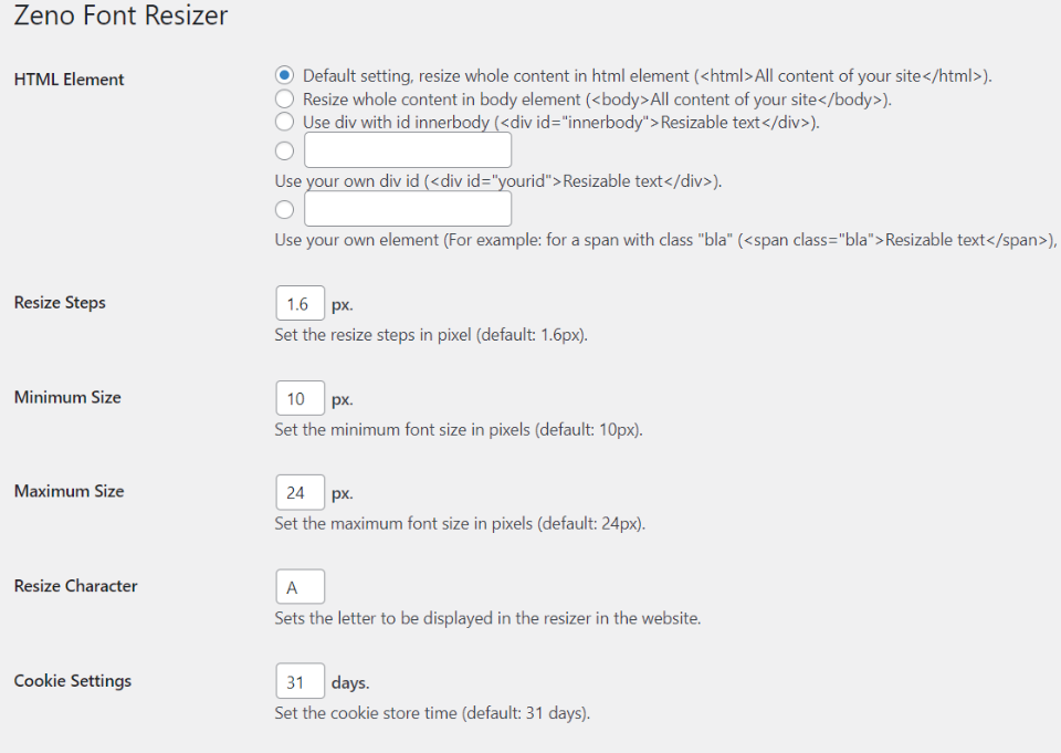 Изменение размера шрифта Zeno