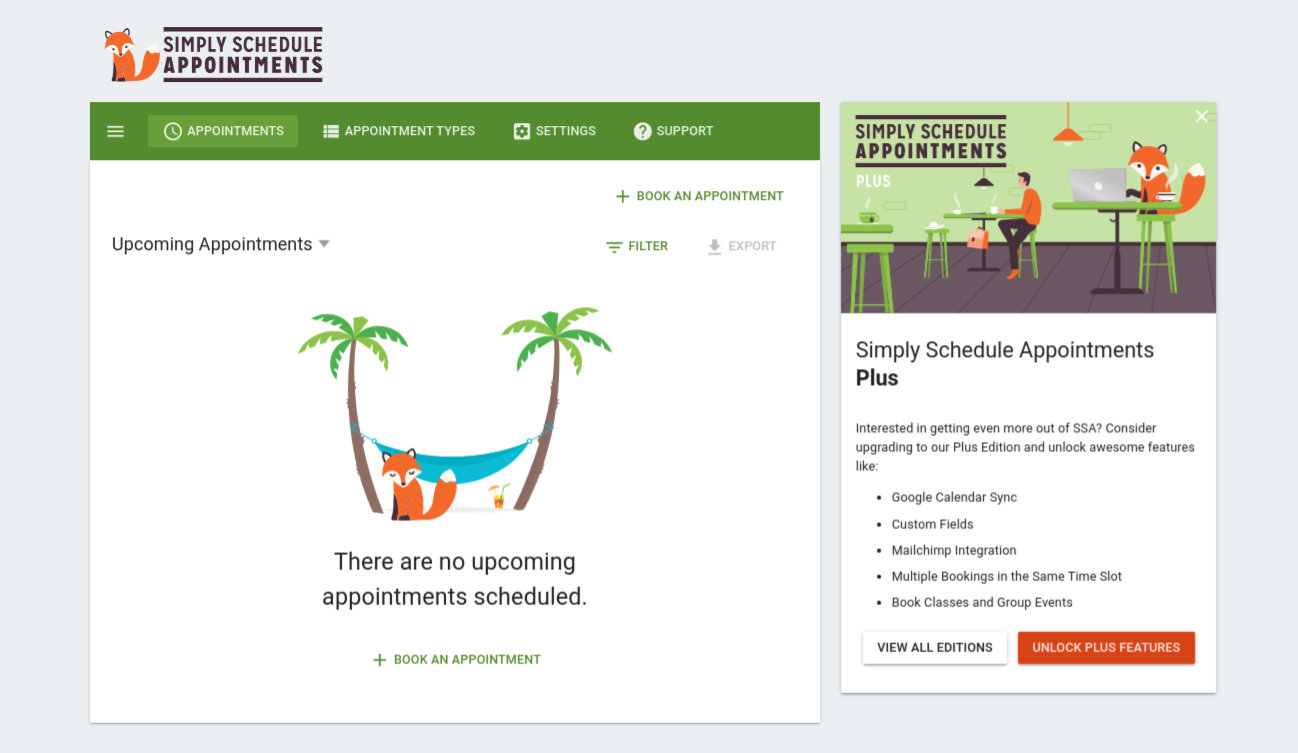 Интерфейс плагина Simply Schedule Appointments.