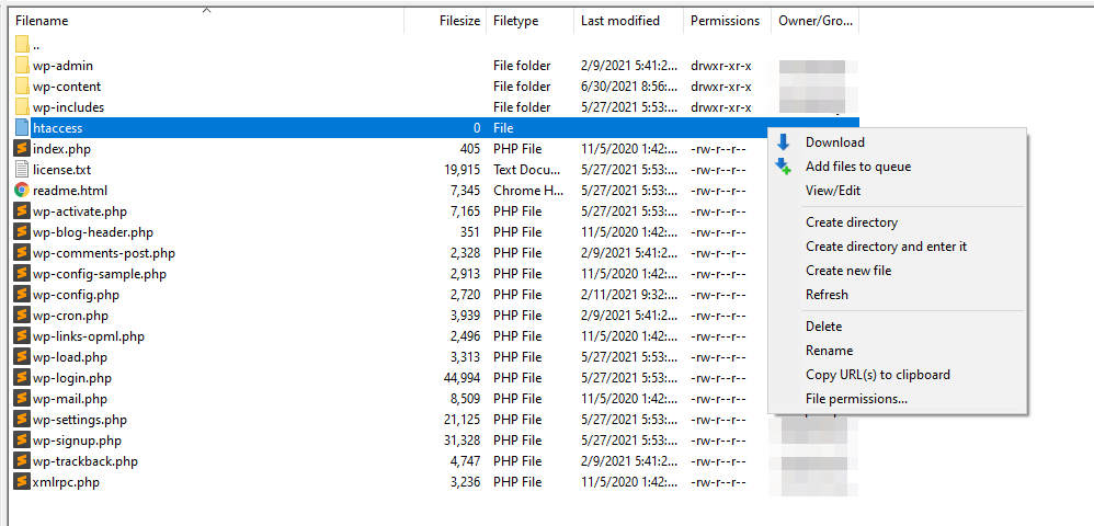 Открытие файла htaccess