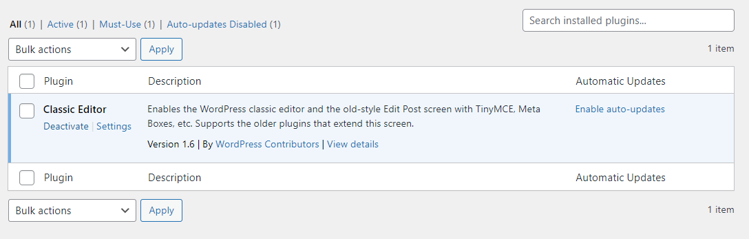 Деактивация плагина в WordPress