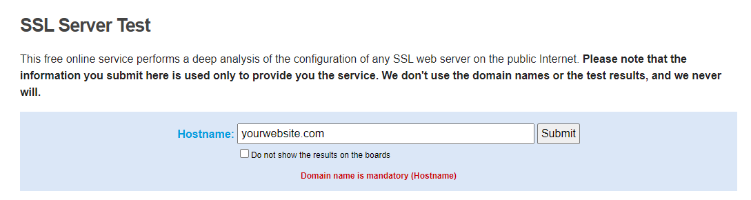 Usando o serviço SSL Server Test