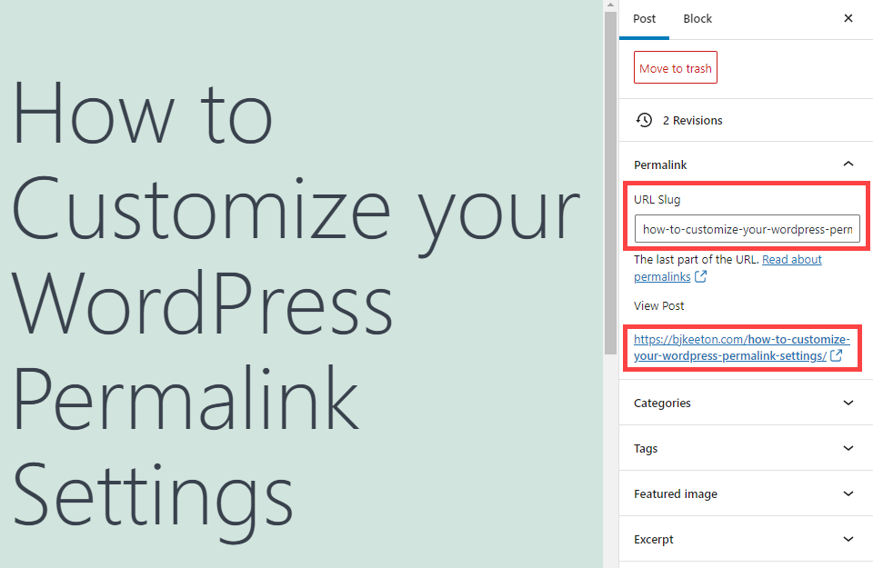 постоянные ссылки заголовка сообщения