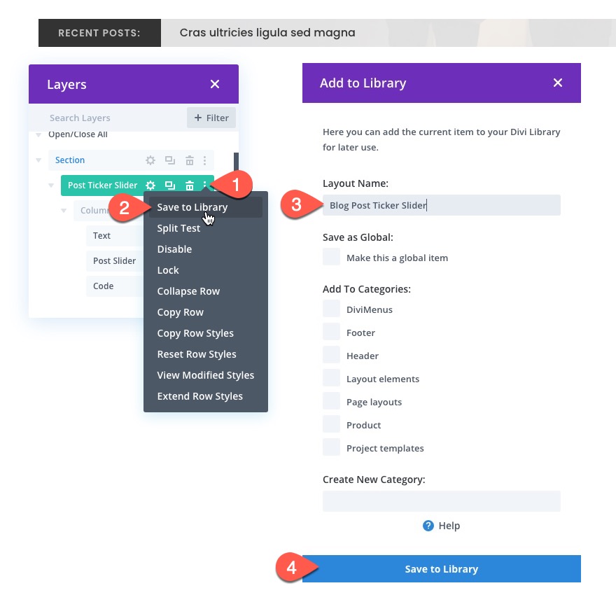 ticker de publication de blog divi