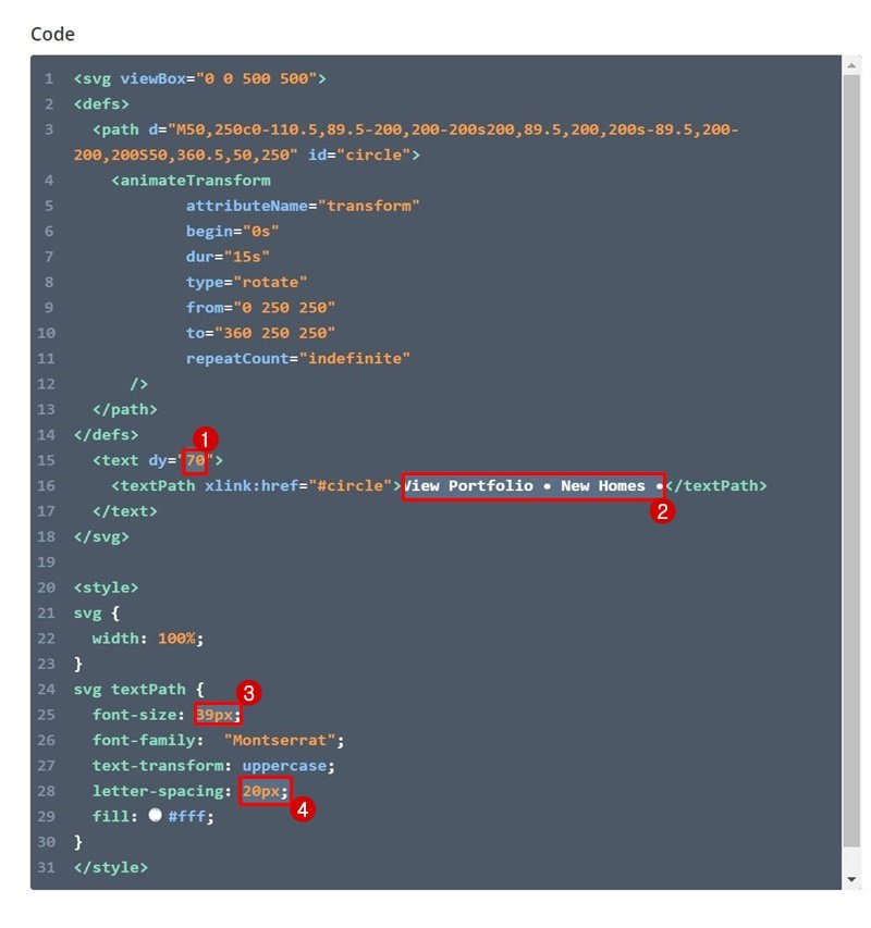 cerc text animație svg