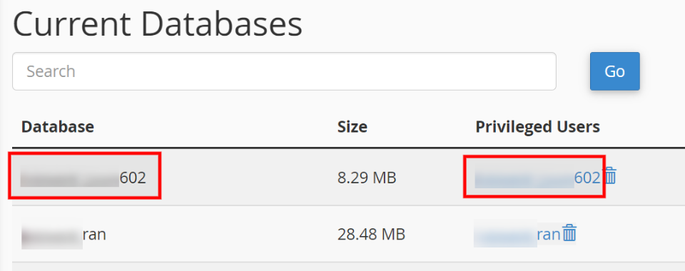 Confirmation des informations d'identification de la base de données
