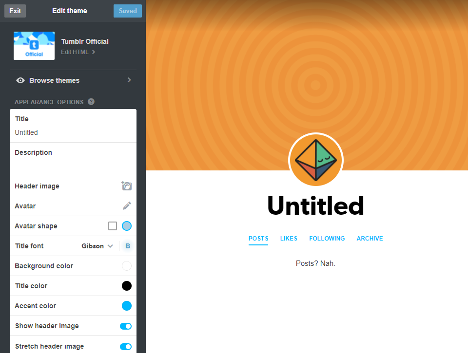 opzioni di personalizzazione di tumblr