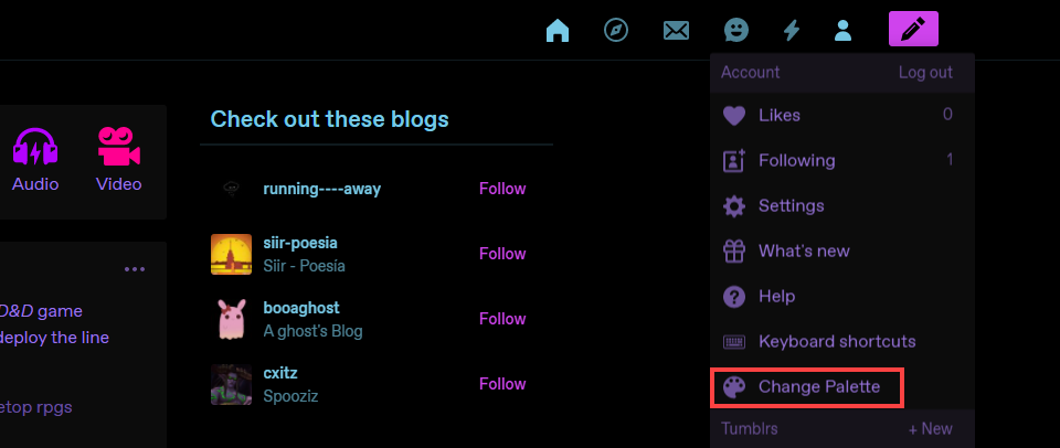 cambiamenti nella tavolozza dei colori
