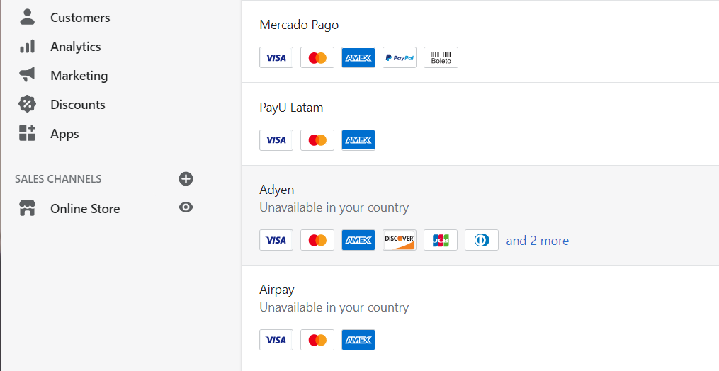 การกำหนดค่าการชำระเงินของ Shopify