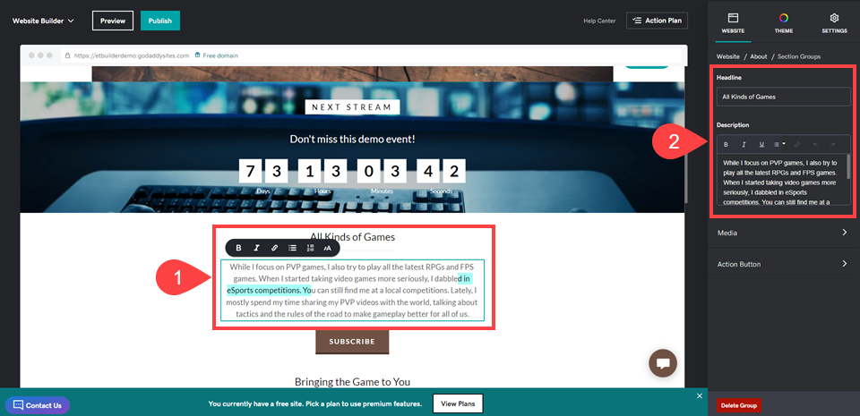 wordpress 與 Godaddy 網站建設者文本編輯