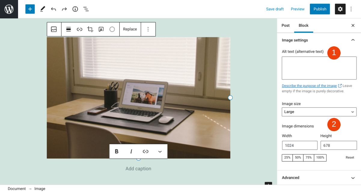 Ustawienia obrazu WordPress.
