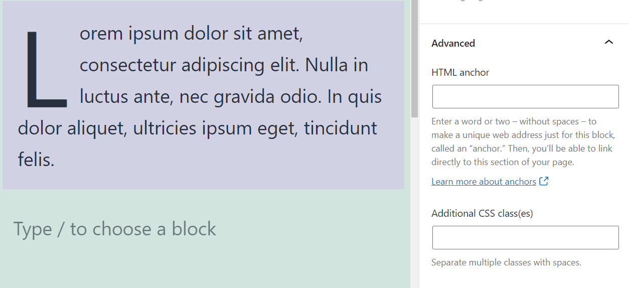 Agregar anclajes HTML y clases CSS