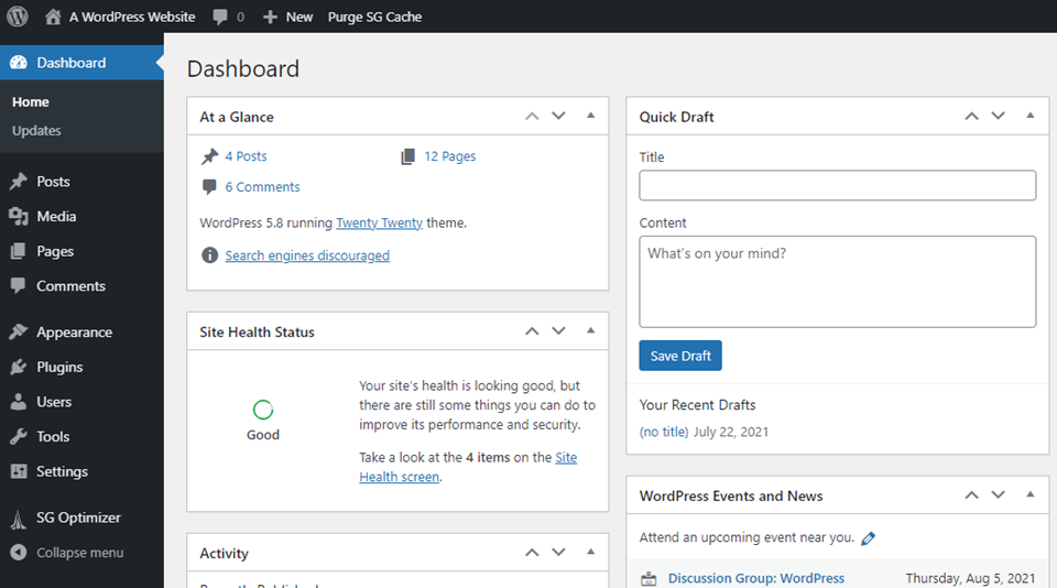 tablero de wordpress
