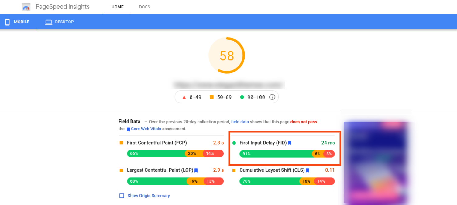 Google PageSpeedInsightsレポート。