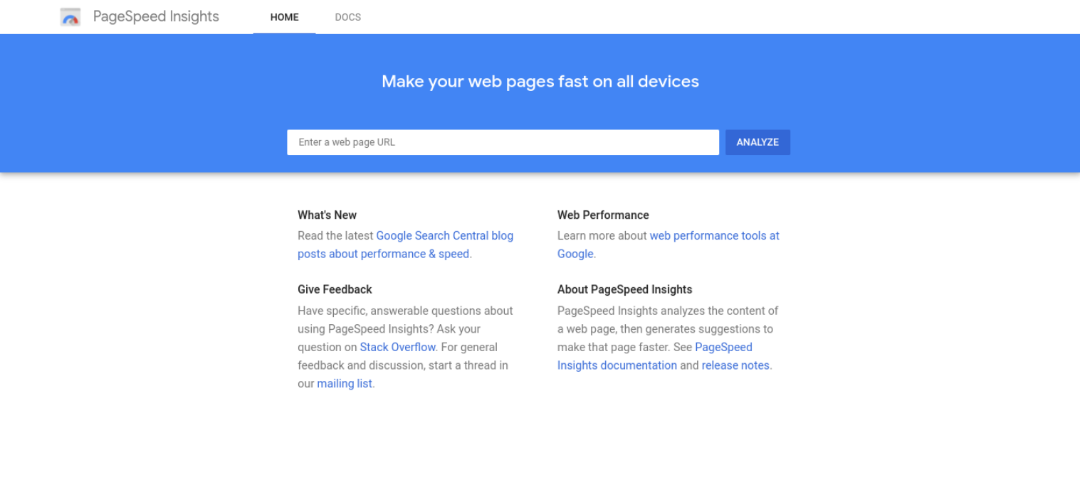 Google PageSpeedInisghtsのWebサイト。