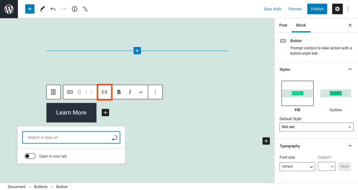 Menautkan blok tombol WordPress.