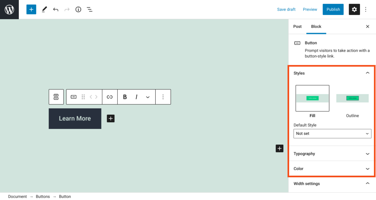 Opsi untuk menata Tombol di WordPress.