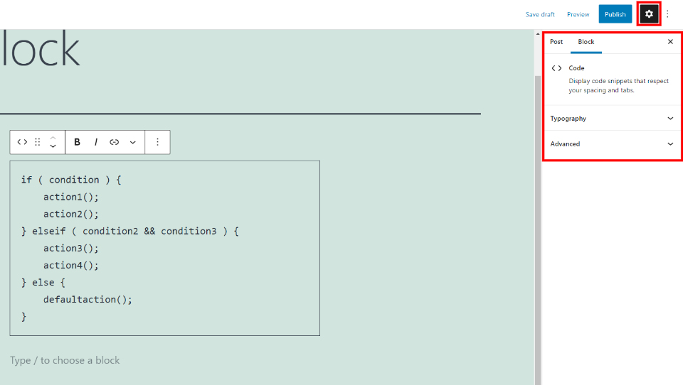 إعدادات Code Block